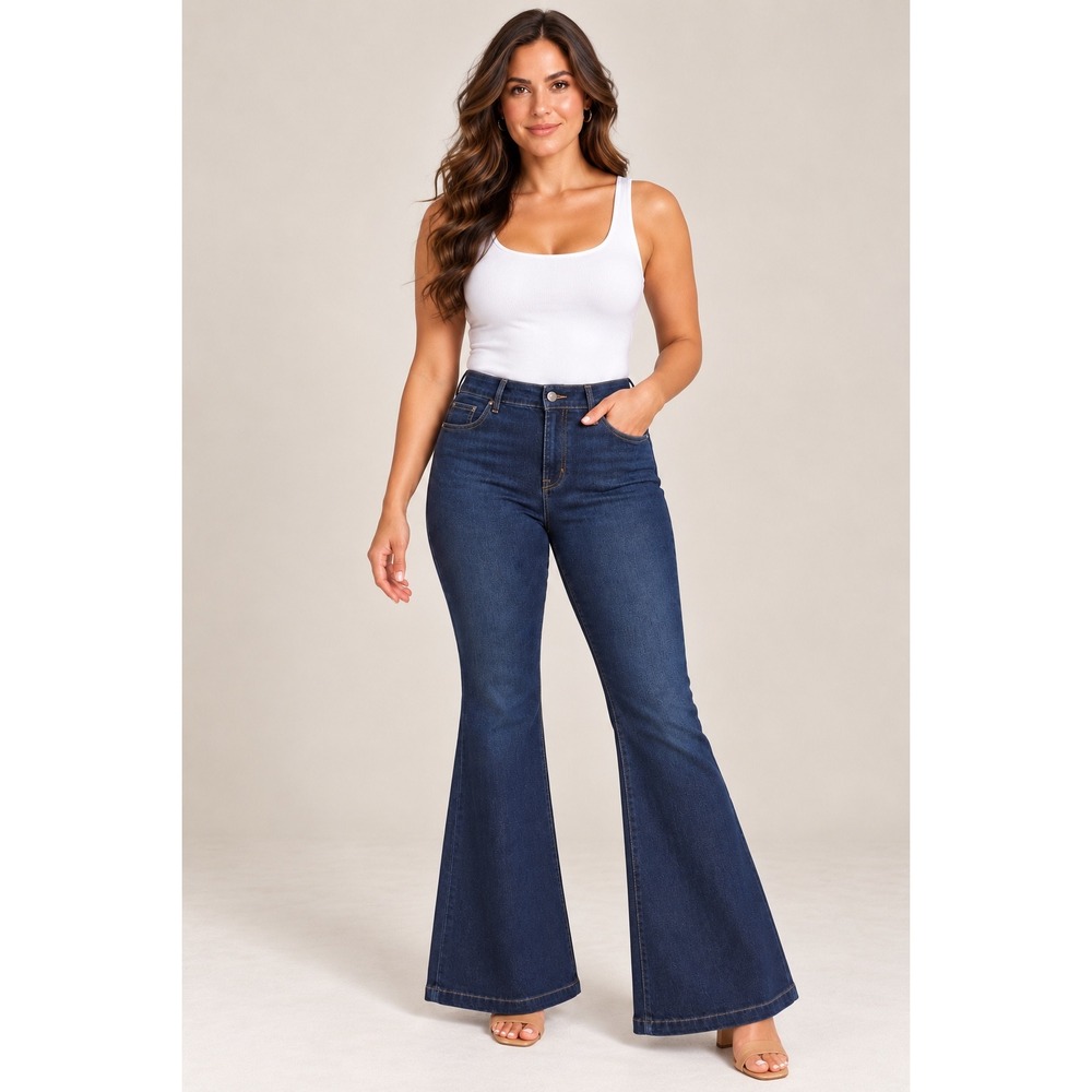 SPANX 1X Dark Wash Flare Jeans High Rise Stretch Pull-On 31" Inseam Quiet Luxury